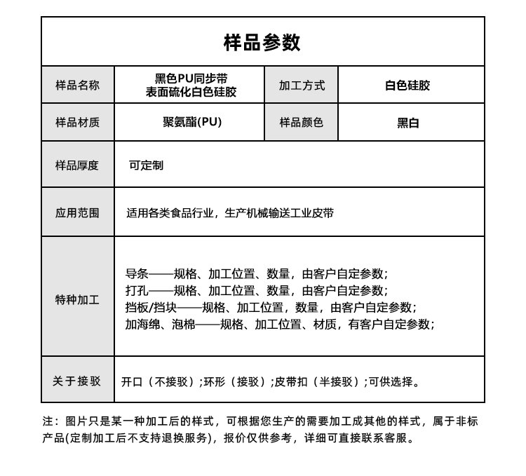 黑色PU同步帶表面硫化白色硅膠