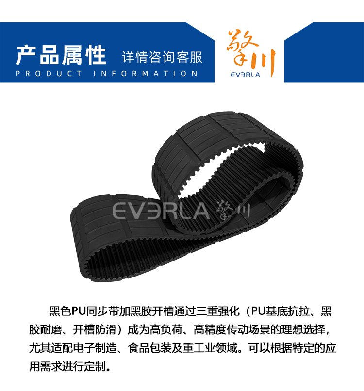 黑色PU<a href='http://m.solarscope.net/' target='_blank'><u>同步帶</u></a>加黑膠開(kāi)槽